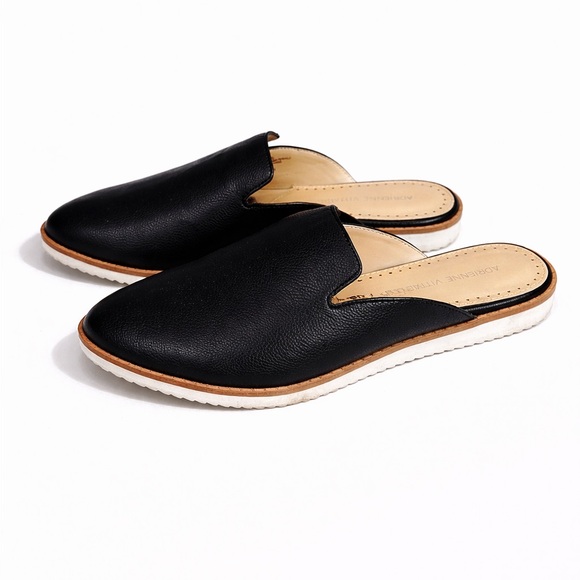 Adrienne Vittadini Shoes - Leather Black Slip-On Mules